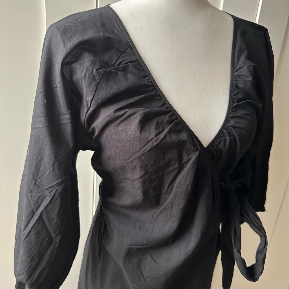 Modern Citizen | Opal Puff Sleeve Wrap Dress | Black Small S - Picture 4 of 7